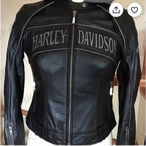 Harley Davidson Women Reflective Willie G Skull Black Leather Jacket
